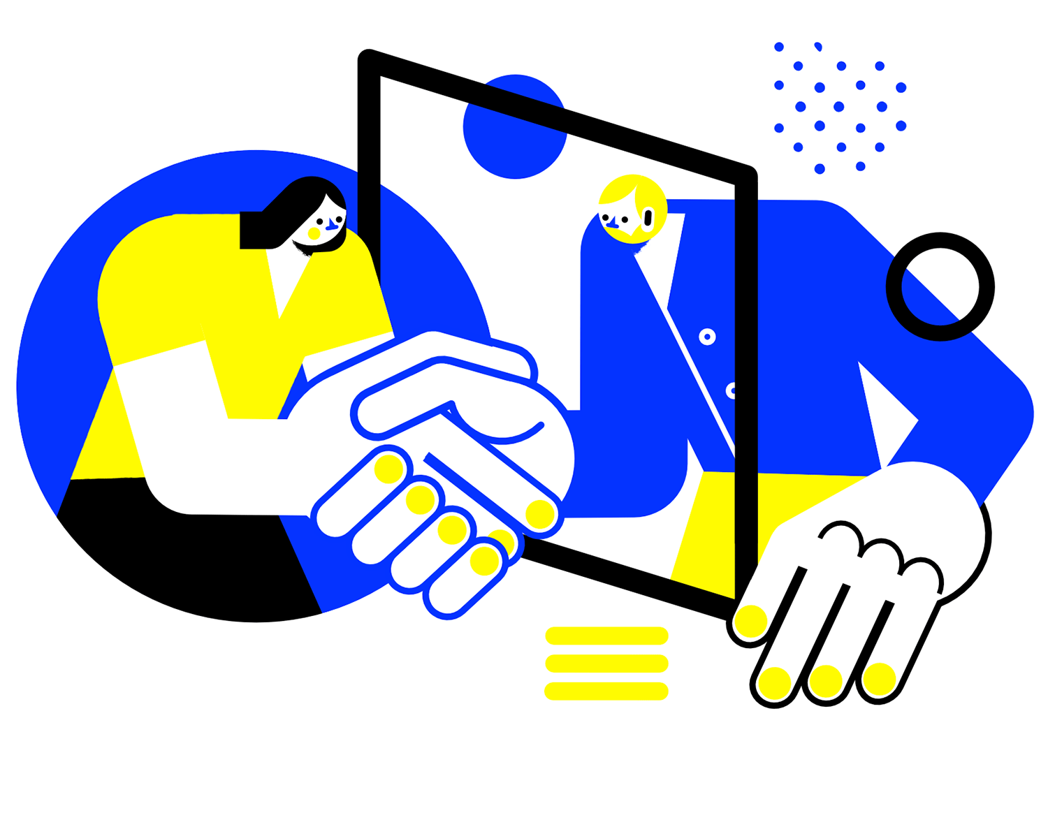 Illustration of two people shaking hands, symbolizing joining the Designergatan team