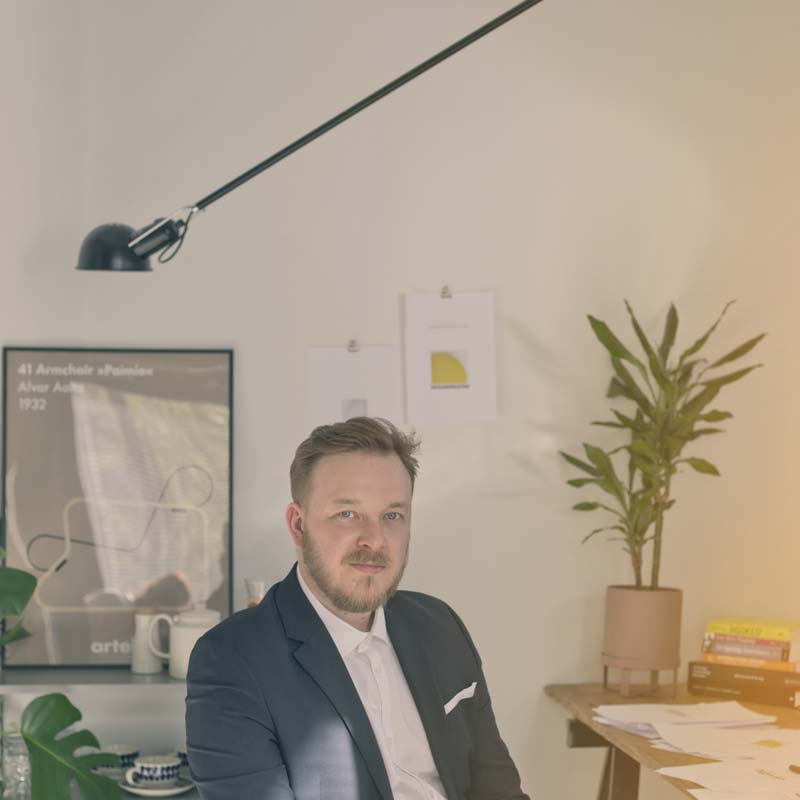 Portrait of Herman Talvitie, founder of Designergatan, in his design studio